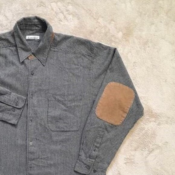 Vtg Firethorn Shacket Mens Large Wool Blend Leather Elbow Patches Grampa Checked - Picture 3 of 11